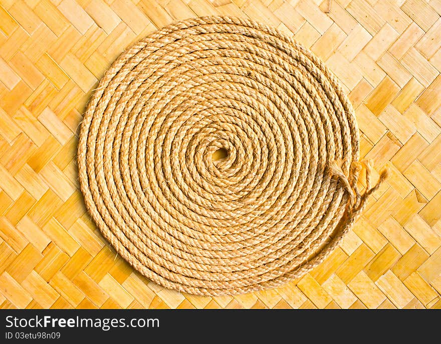 Manila rope coil on Bamboo basketry