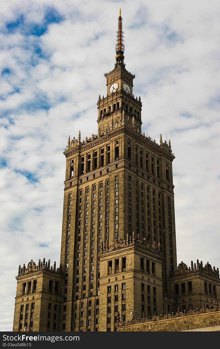 Palace of culture and science in sunset light. Palace is a landmark in warsaw