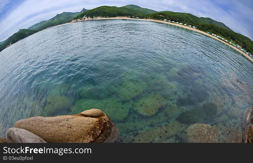 Fish-eye view of the Russian Primorye Spokoynaya bay. Fish-eye view of the Russian Primorye Spokoynaya bay