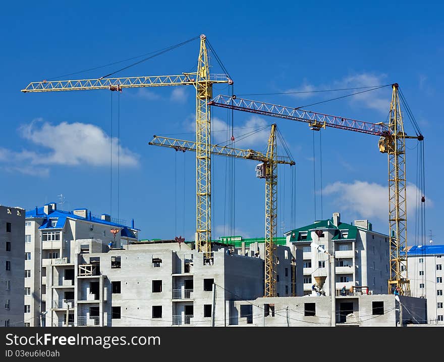 Construction of new brick high-rise building. Construction of new brick high-rise building