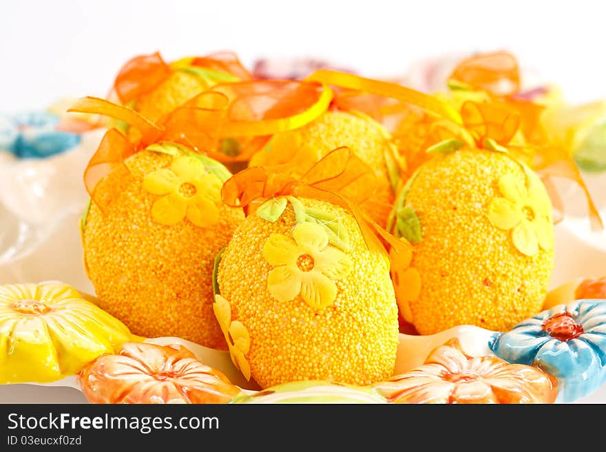 Beautiful decorative yellow Easter eggs