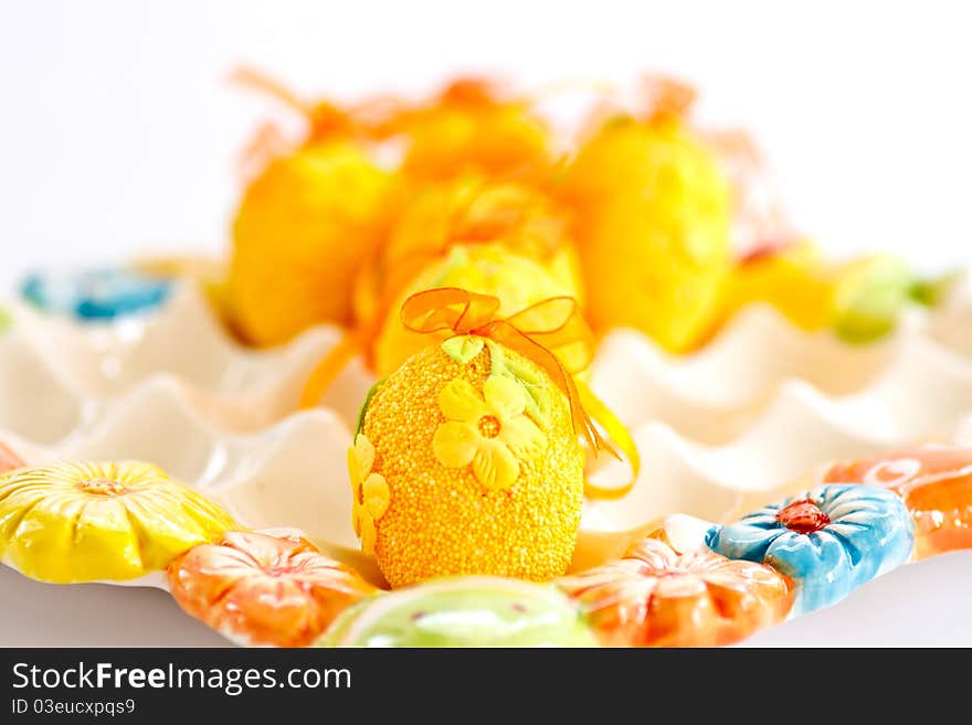 Beautiful decorative yellow Easter eggs