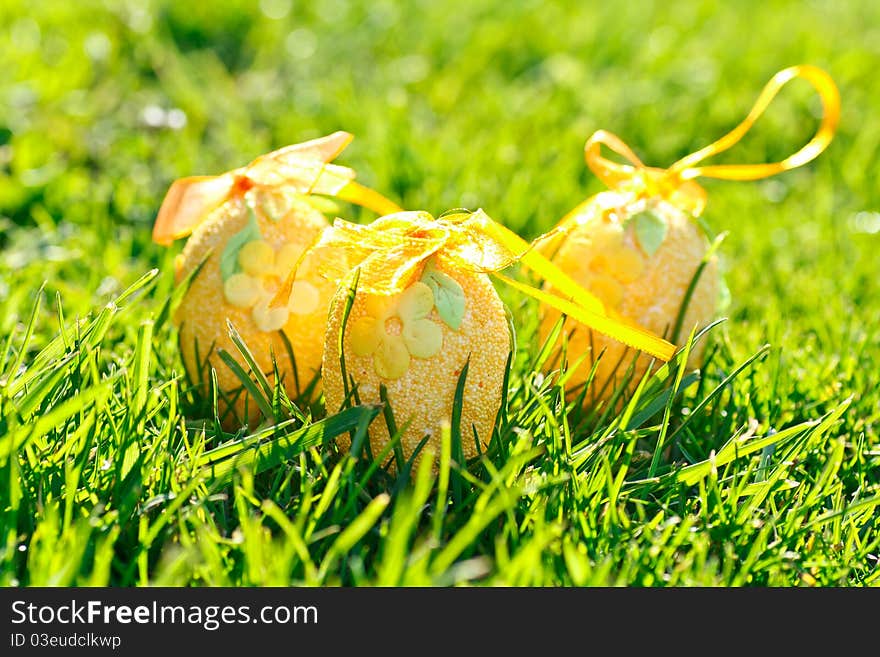 Beautiful decorative yellow Easter eggs