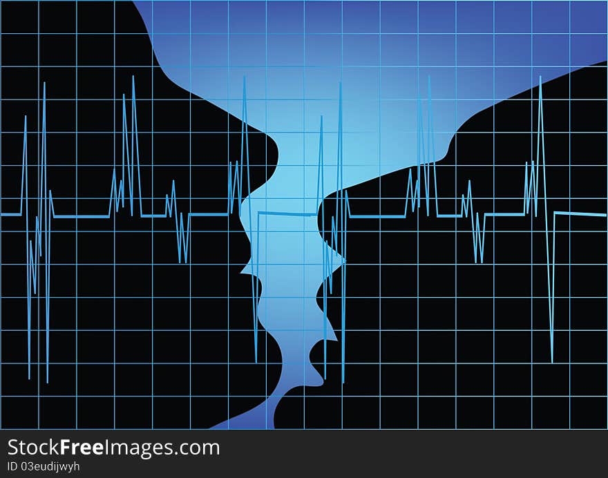 Man and woman kissing ,and cardiogram vector