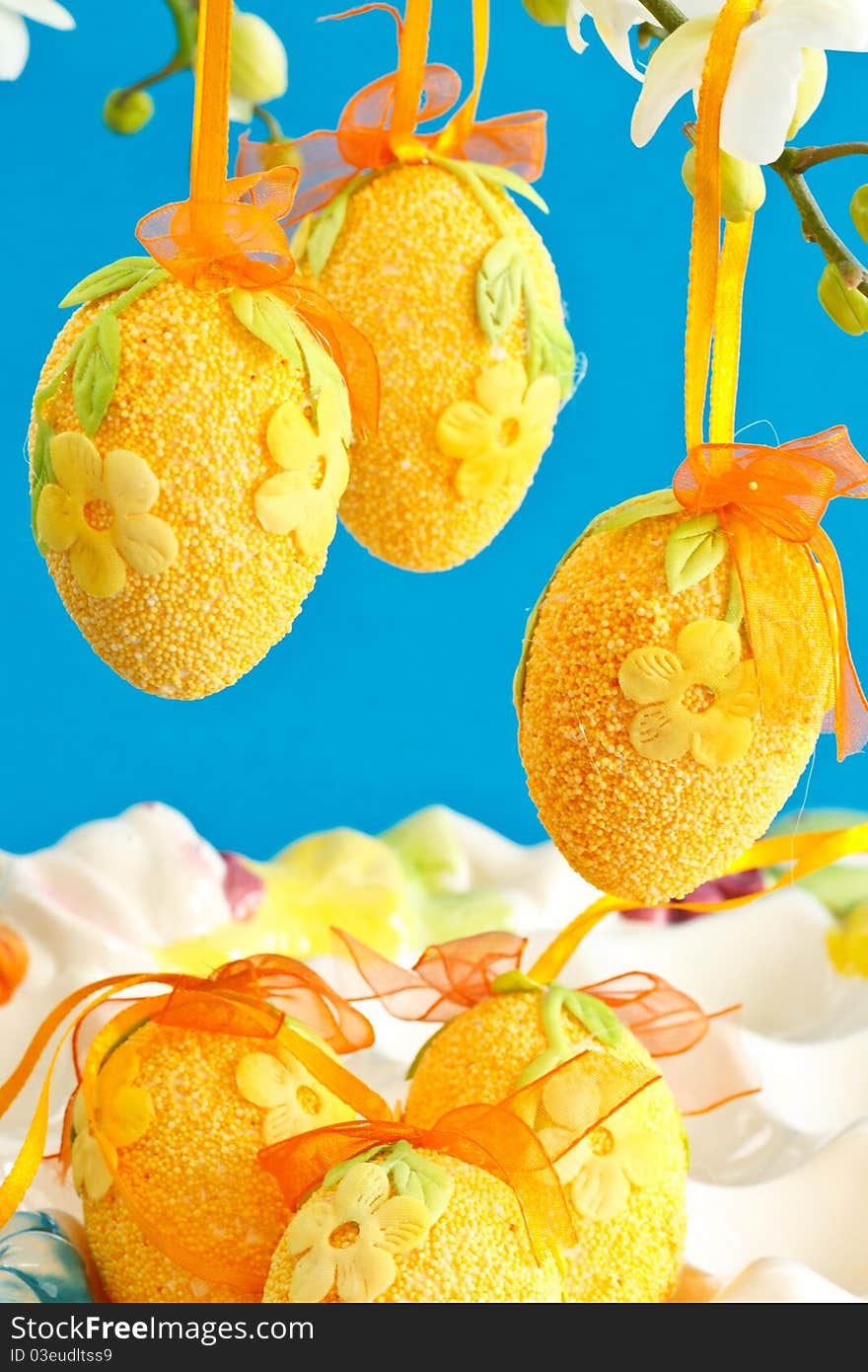 Beautiful decorative yellow Easter eggs