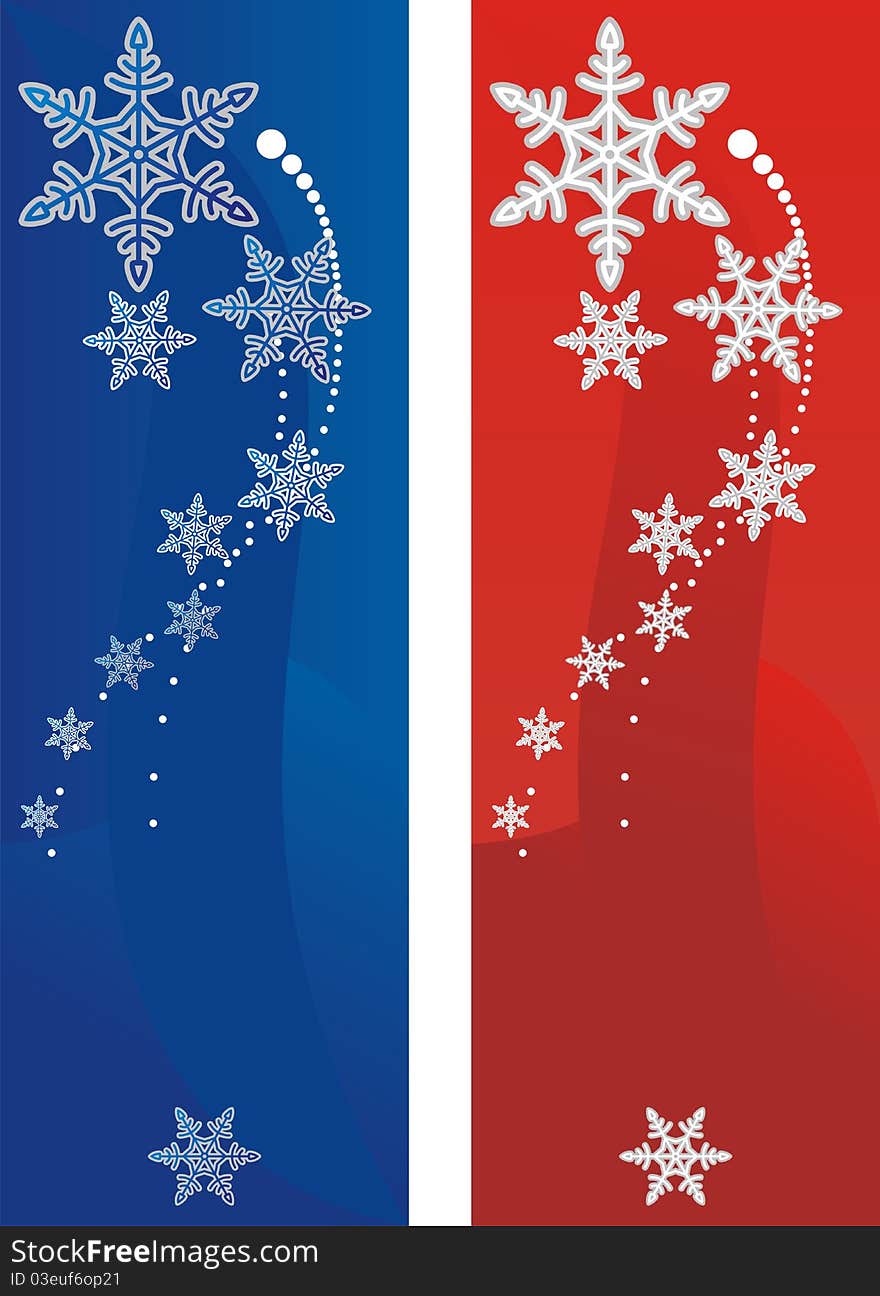 Banners with snowflakes on red and blue