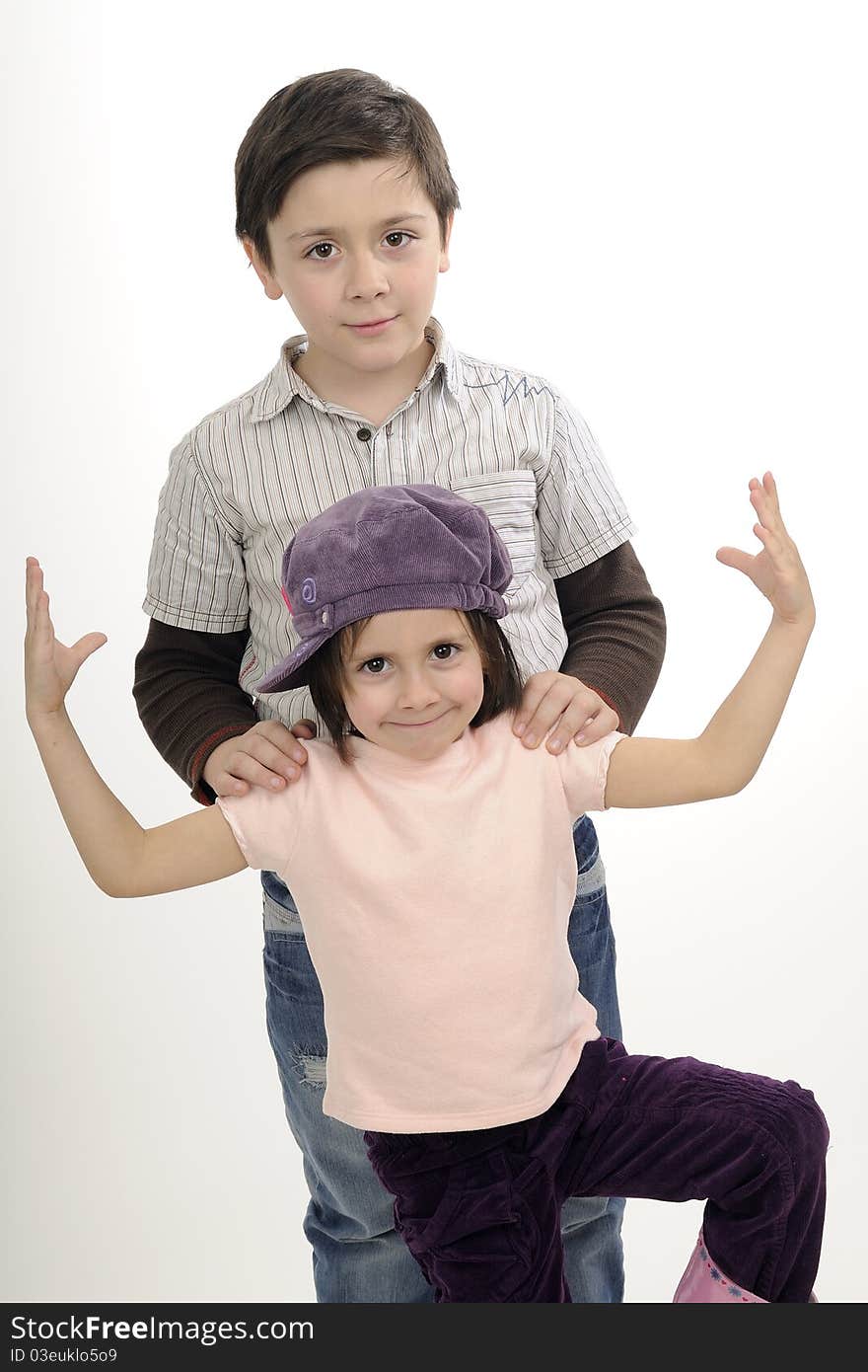 White boy and girl playing in studio. White boy and girl playing in studio