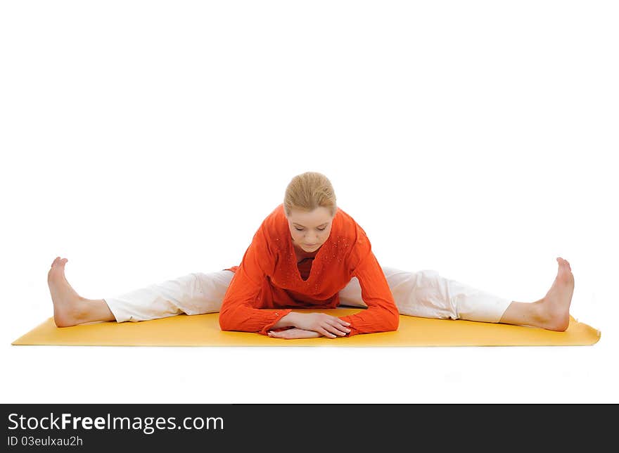 Series or yoga photos. young woman streching on yellow pilates mat. Series or yoga photos. young woman streching on yellow pilates mat