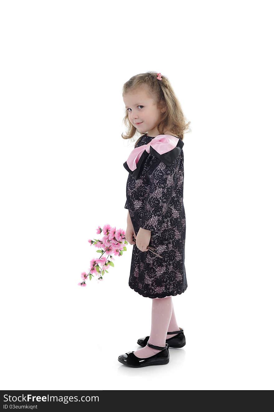 Pretty little girl in black elegant party dress