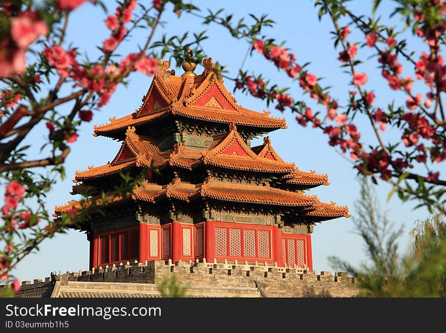 Corner towers of the Forbidden City were established in 1420, rebuilt in the Qing Dynasty (1644-1911). As one part of the Forbidden City, they served as the defense facility just as the lofty walls, the gate towers and the moat. The corner towers rest on the base with Buddist-style building surrounded with stone columns. photo take on: Apr 18, 2011. Corner towers of the Forbidden City were established in 1420, rebuilt in the Qing Dynasty (1644-1911). As one part of the Forbidden City, they served as the defense facility just as the lofty walls, the gate towers and the moat. The corner towers rest on the base with Buddist-style building surrounded with stone columns. photo take on: Apr 18, 2011