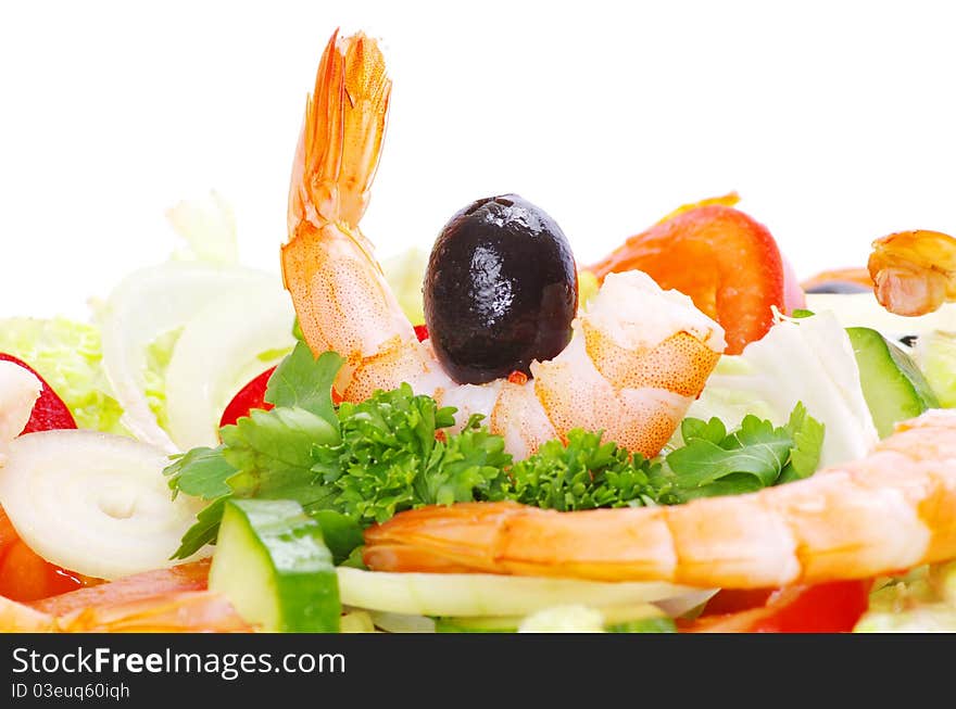 Salad in plate on white