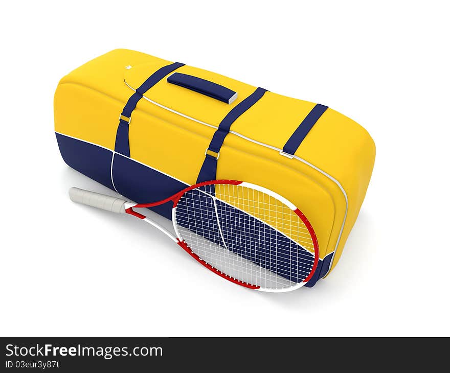 Isolated tennis bag and racquet. Isolated tennis bag and racquet