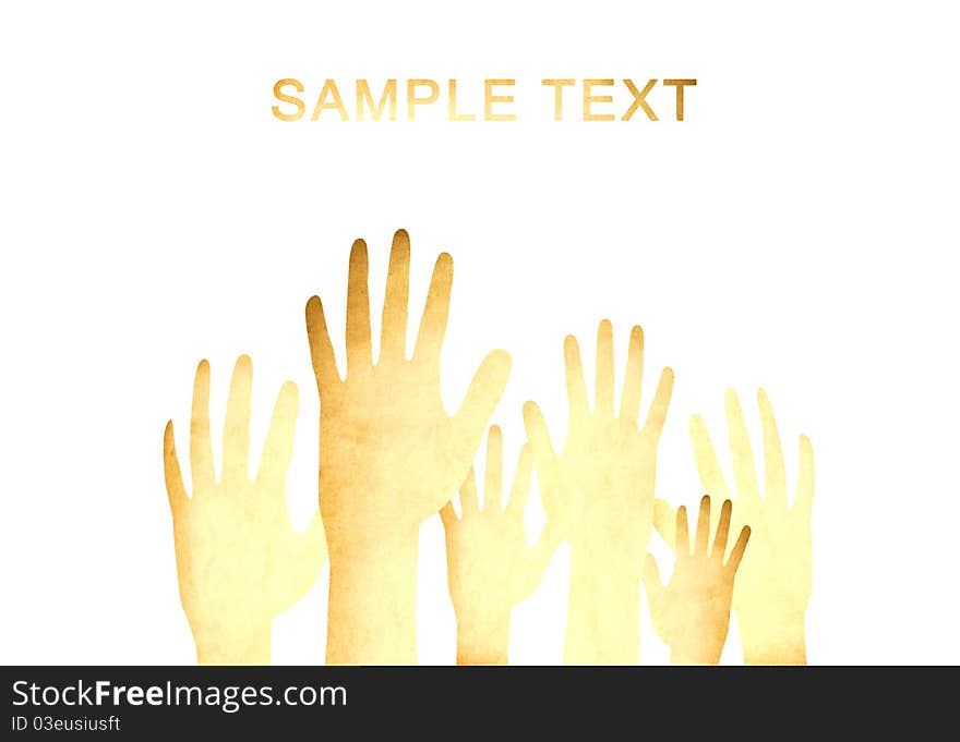 Old vintage paper in shape of hand isolated on white