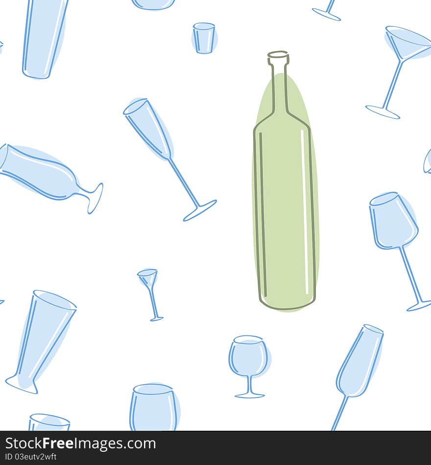 Vector seamless of blue glass and green bottle.