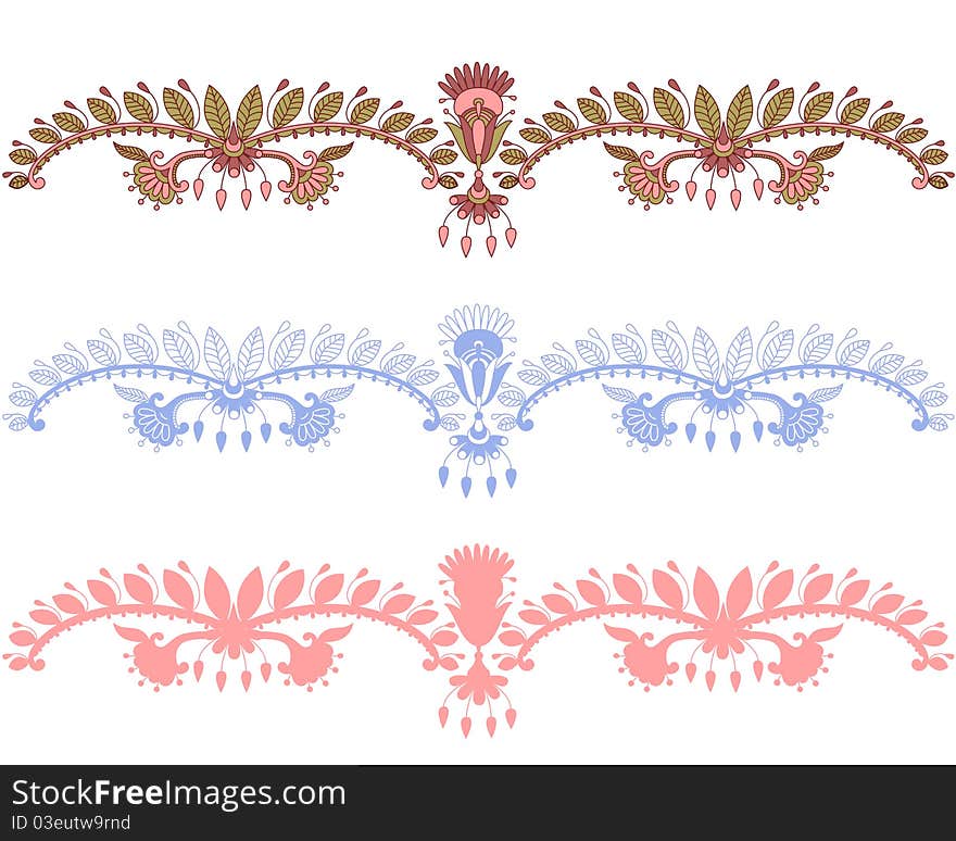 Three  colored ornamental seamless pattern stripes. Three  colored ornamental seamless pattern stripes.