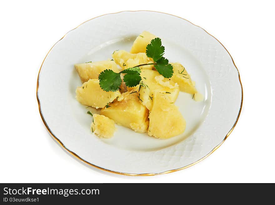 Boiled potatoes isolated on plate