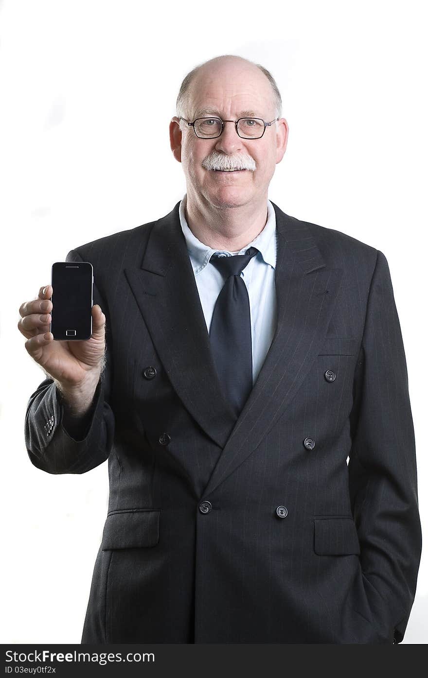 Businessman with his cellphone isolated on white