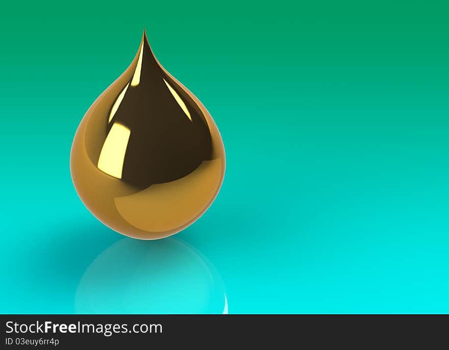 Gold drop on the green against a blue background