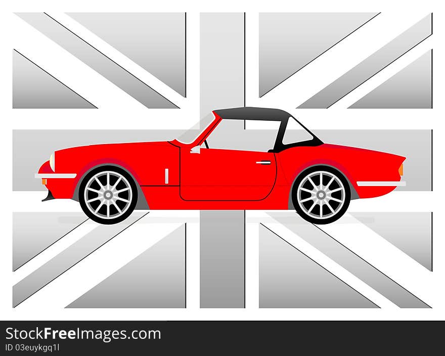 Little red cabrio over gray uk flag