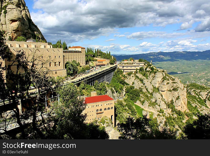 Spain, Montserrat, view, view of the monastery, mountain scenery, the monastery in the mountains