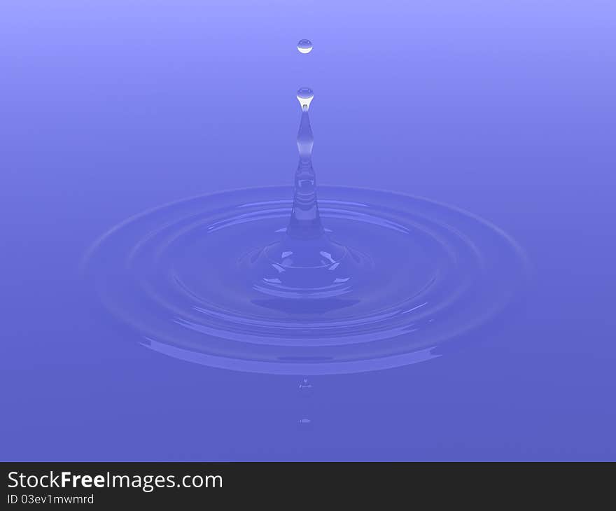 Water droplet falling into a blue pond making a splash