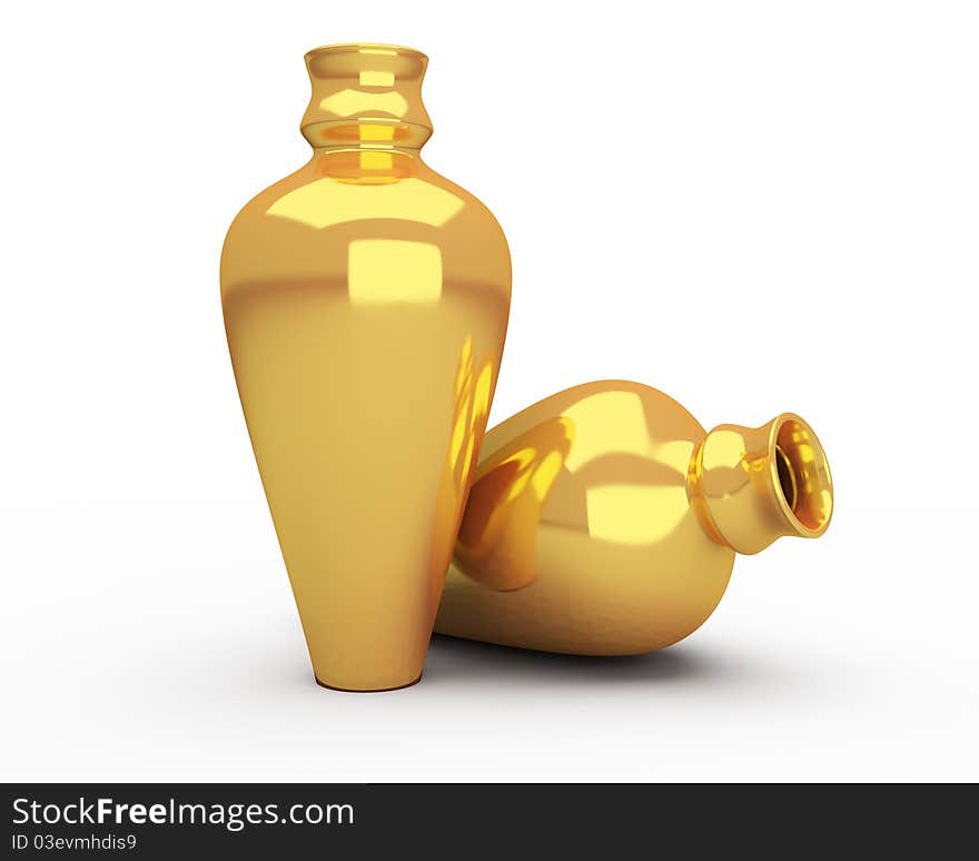 Pair of gold vases isolated over white