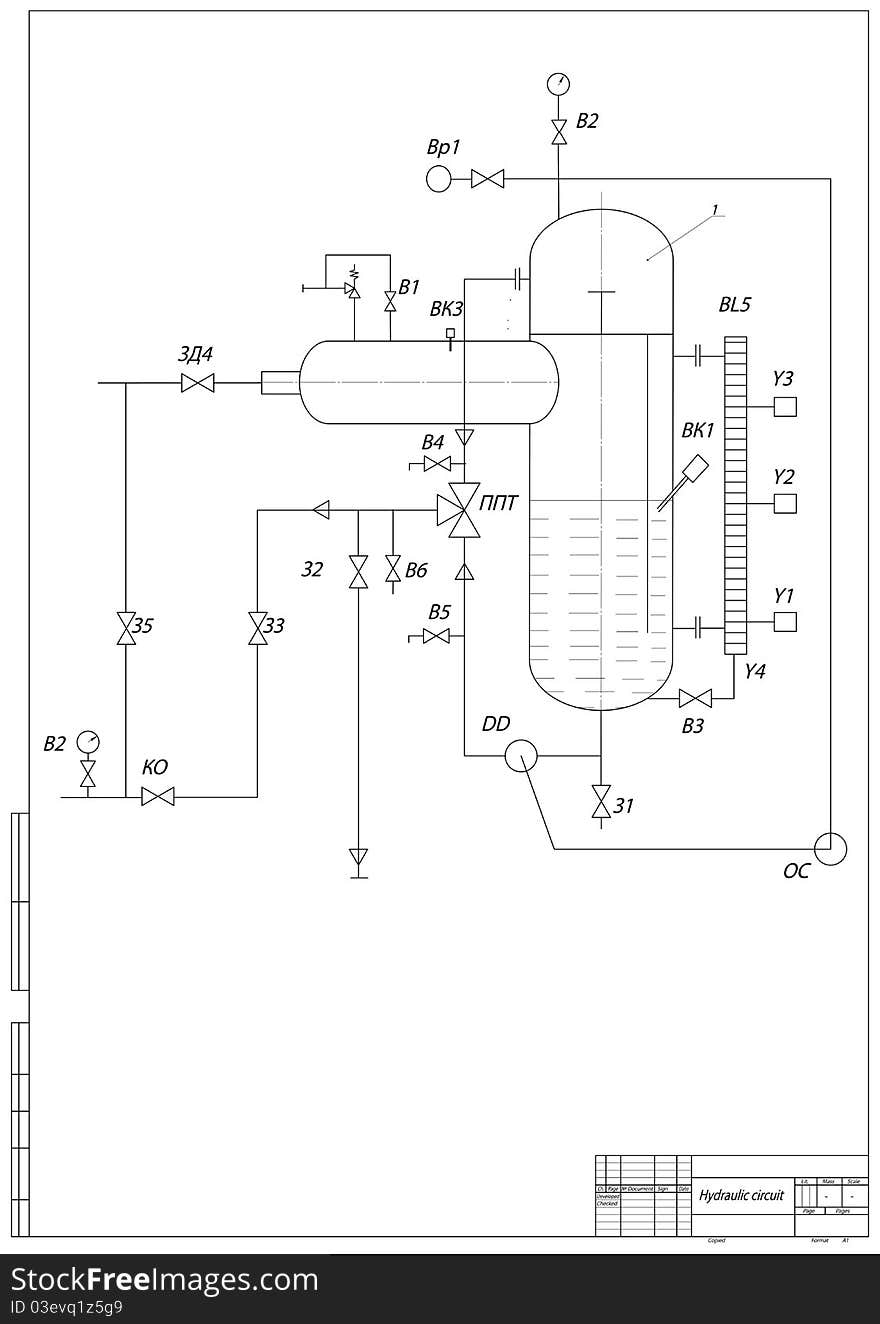 Hydraulic circuit drawing. Vector illustration