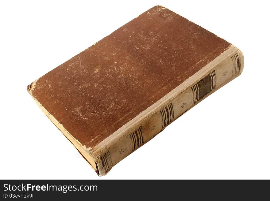 An old brown book on white background. An old brown book on white background