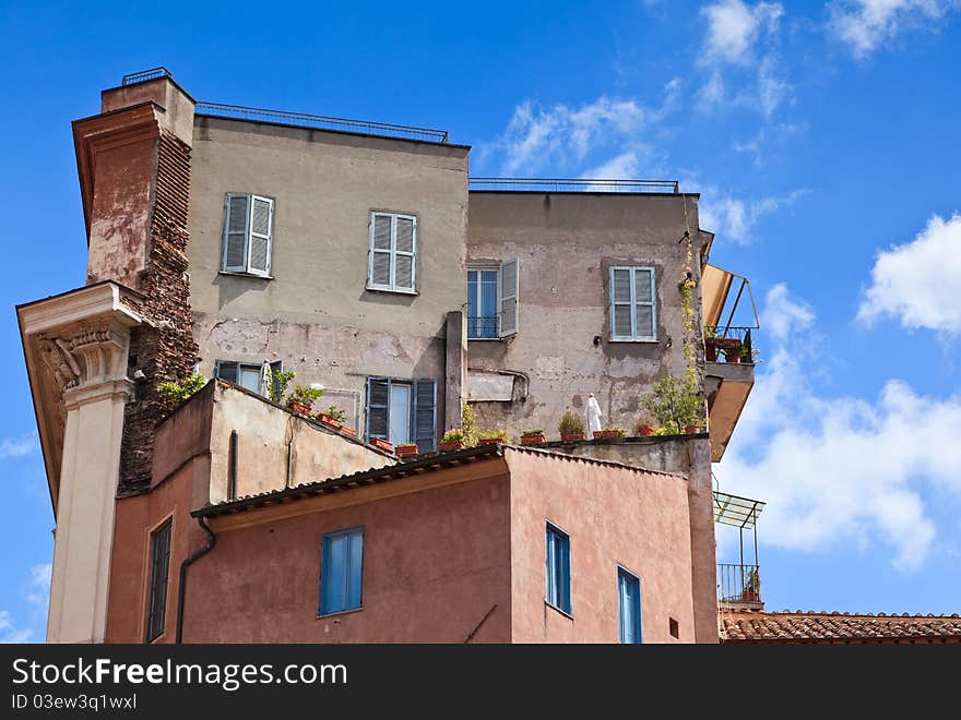 Interesting achitecture in Rome, Italy, showing old brick work detail against the current structure. Interesting achitecture in Rome, Italy, showing old brick work detail against the current structure.