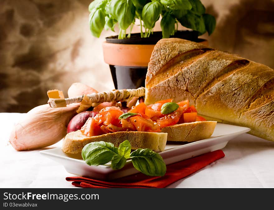 Bruschetta with ingredients