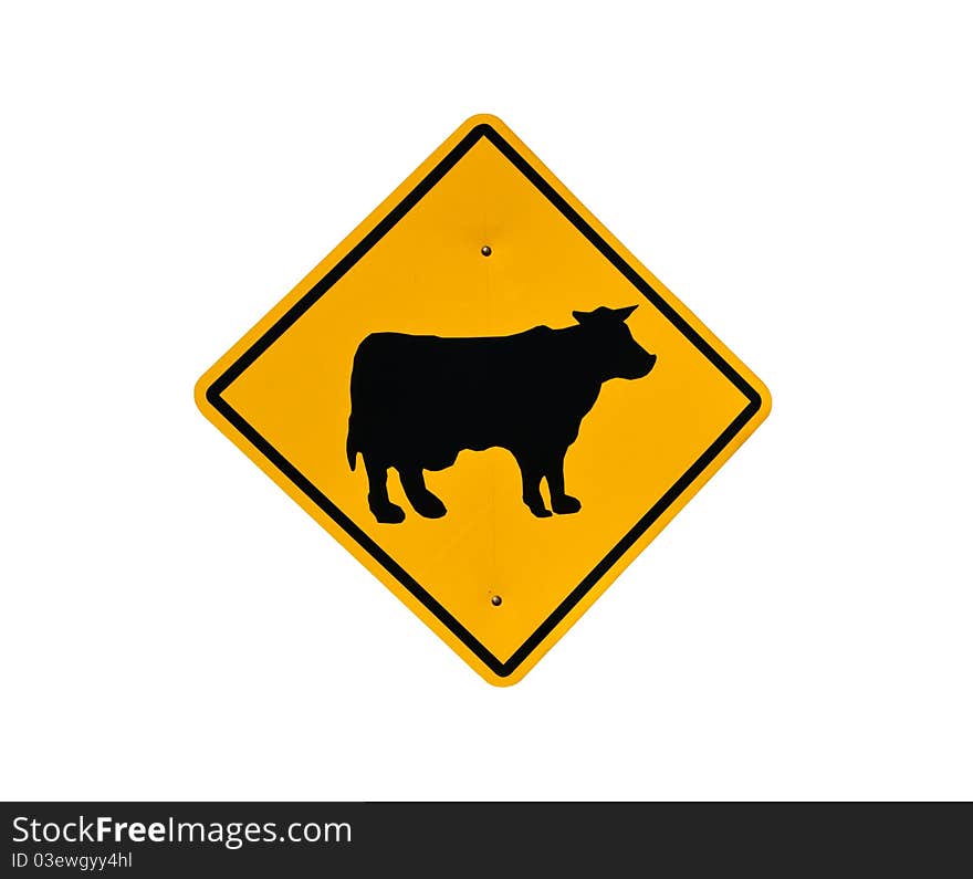 Isolate black and yellow cow signboard