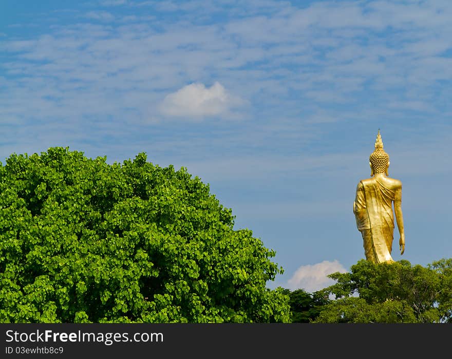 Back of big gold statue Buddha. Back of big gold statue Buddha