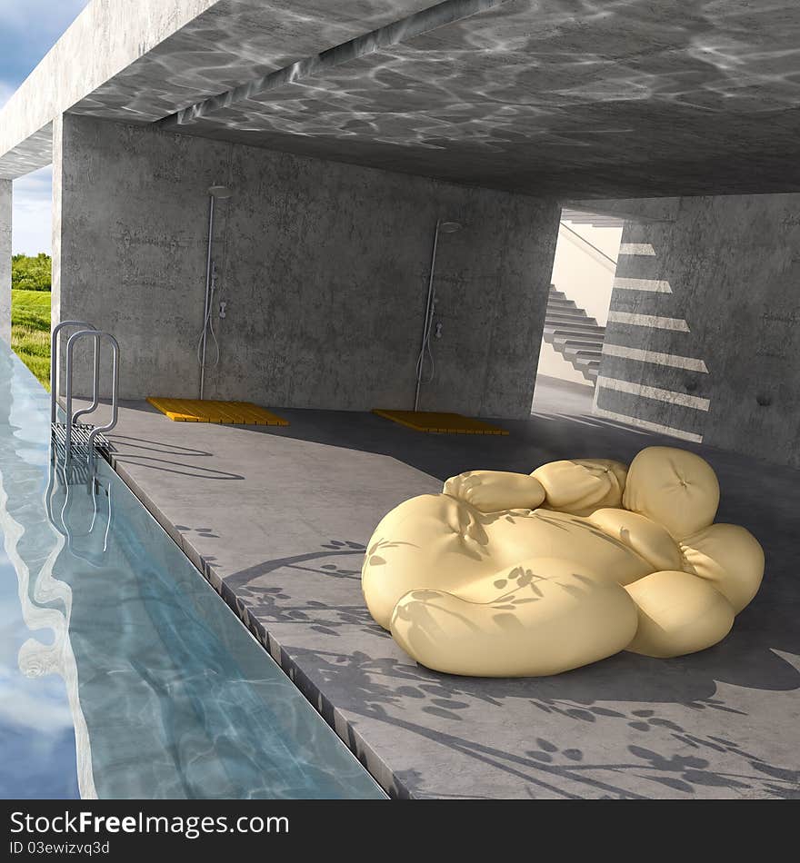 Outdoor pool, 3d visualisation room