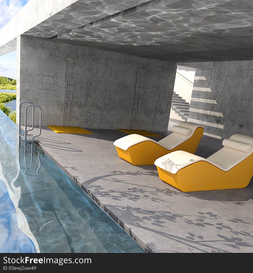 Outdoor pool, 3d visualisation room