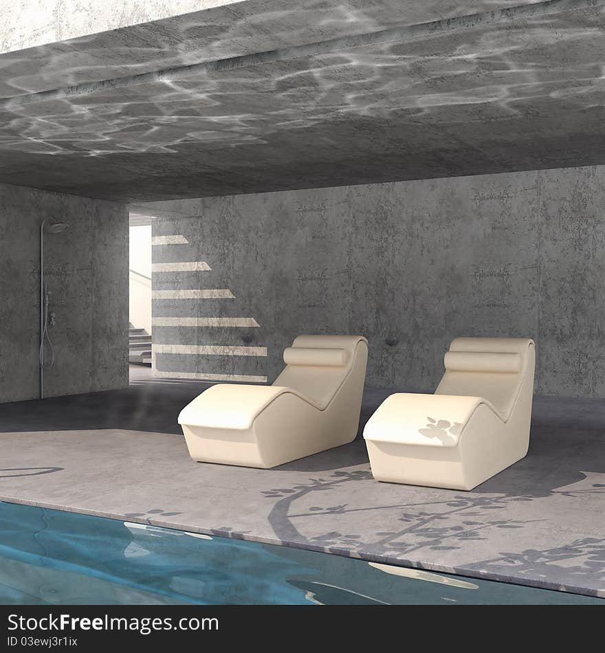 Outdoor pool, 3d visualisation room