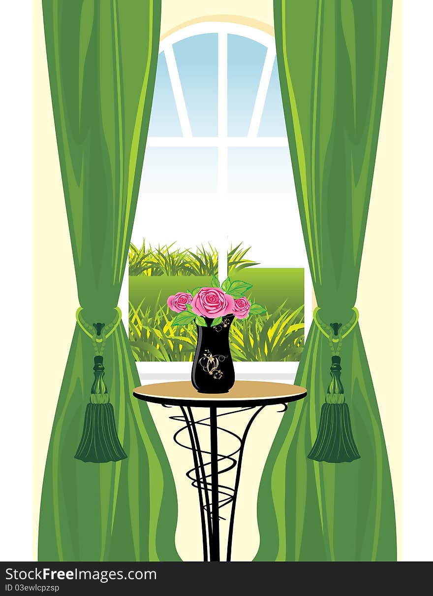 Kind from a window. Fragment of living room. Illustration