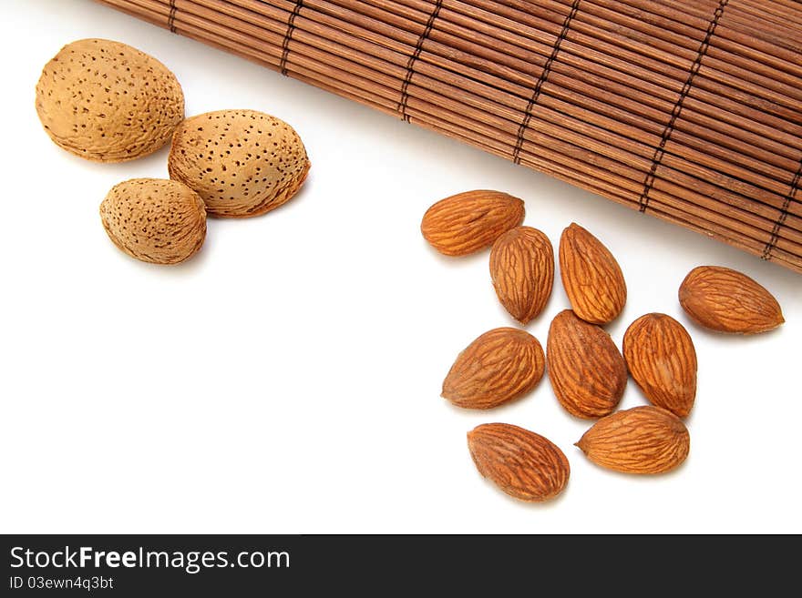 Almonds with bamboo mat