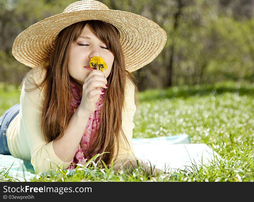 Beautiful Brunette Girl In Hat At The Park