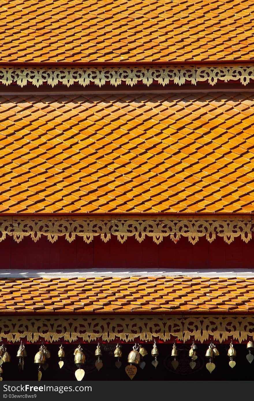 Thai Temple Roof With Bells In Northern Style