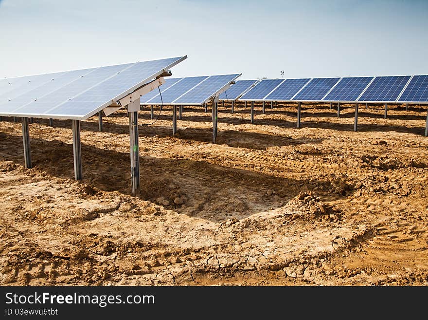 Works in progress in a solar panel plant,