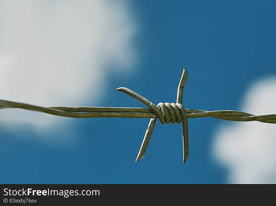 Barbed wire & beautiful sky background.