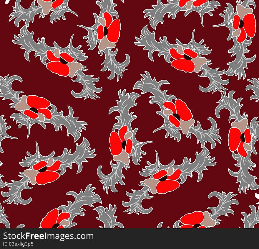 Dark red seamless texture with poppy