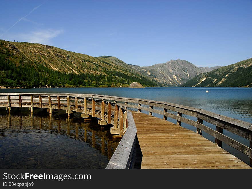 Wooden bridge across the lake