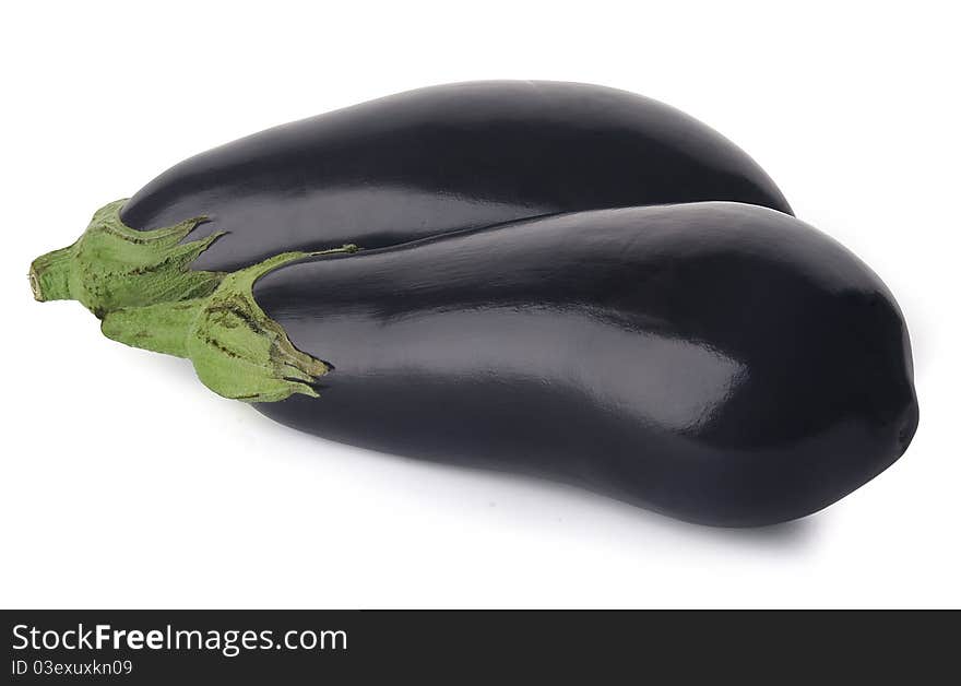 Two isolated eggplants on the white background