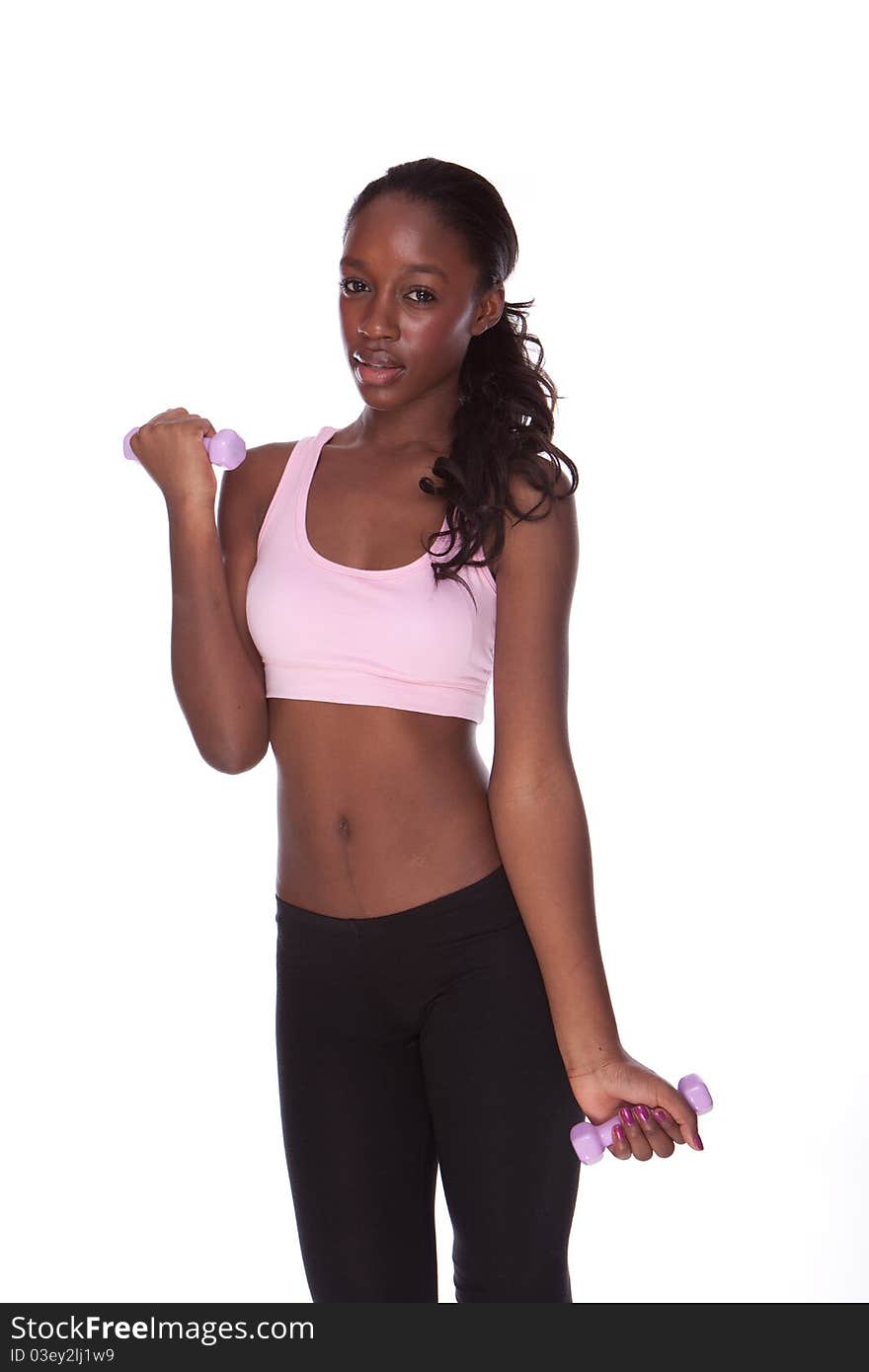 Fitness black african woman during exercises on white background. Fitness black african woman during exercises on white background