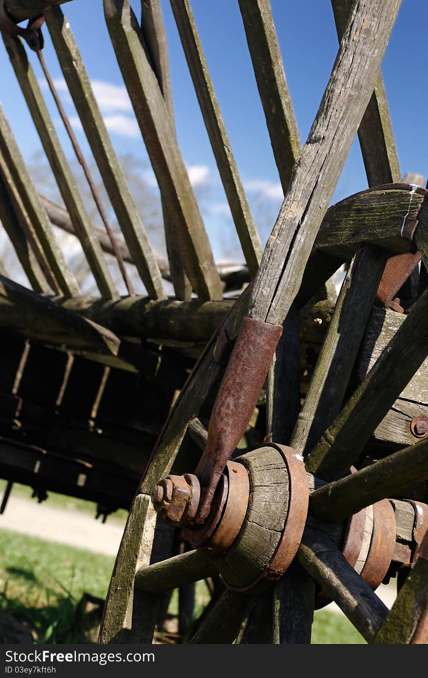 Close-up of an old wooden horse cart. Close-up of an old wooden horse cart