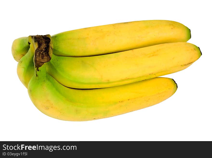 A bunch of bananas isolated on white from above