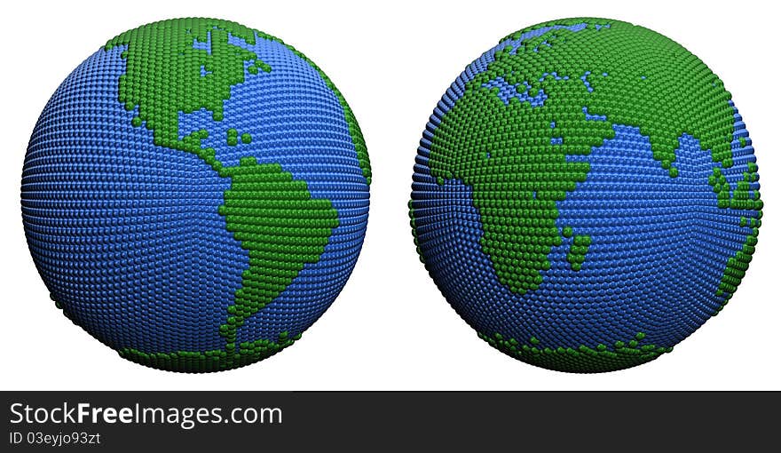 3D illustration. Stylized globe from small spheres. 3D illustration. Stylized globe from small spheres.