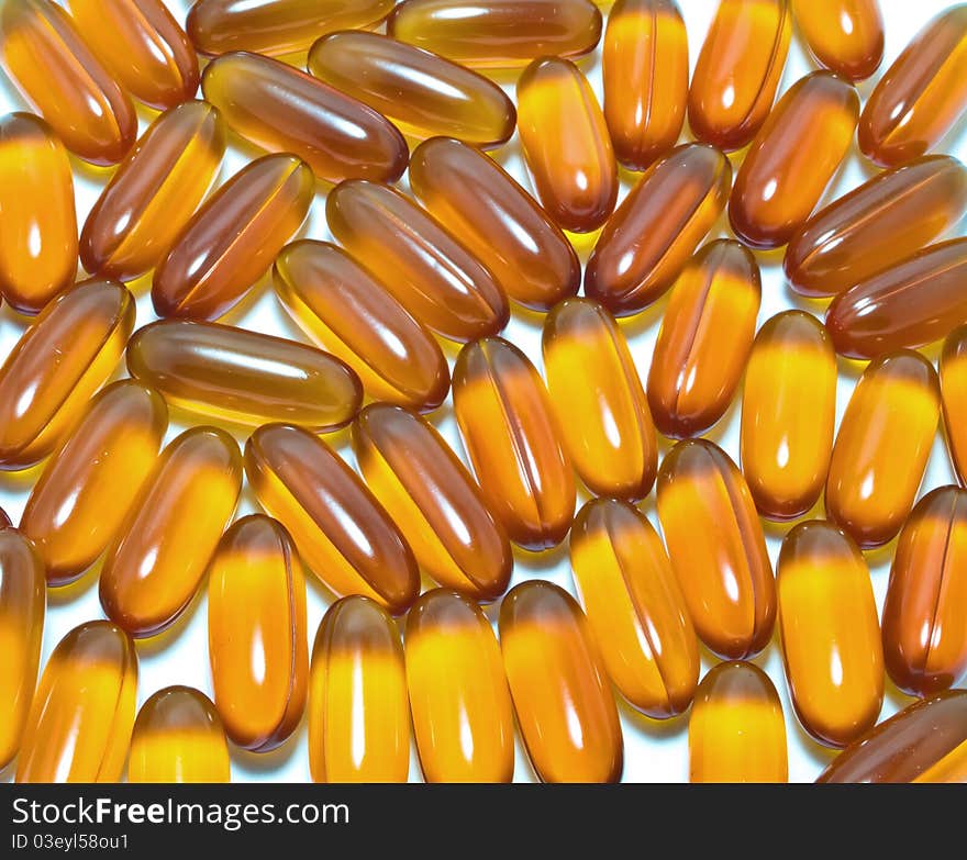 Lecithin gel capsules on Isolated white background. Lecithin gel capsules on Isolated white background