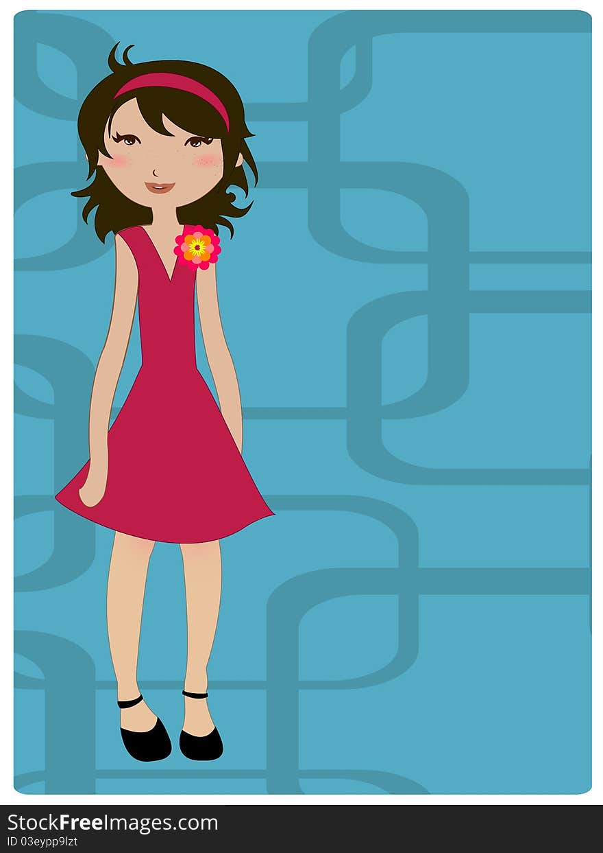 Vector Illustration of cool retro girl. Vector Illustration of cool retro girl